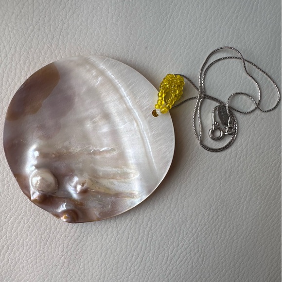 925 Chain Mother of Pearl Large Pandantiv 925 Stearling Silver Chain - Picture 11 of 14